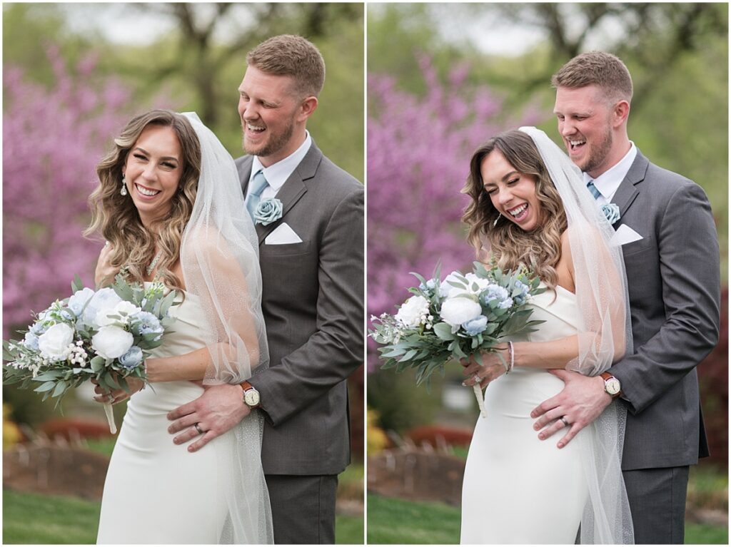 Bride and Groom laughing and hugging at Stone House at Stirling Ridge 