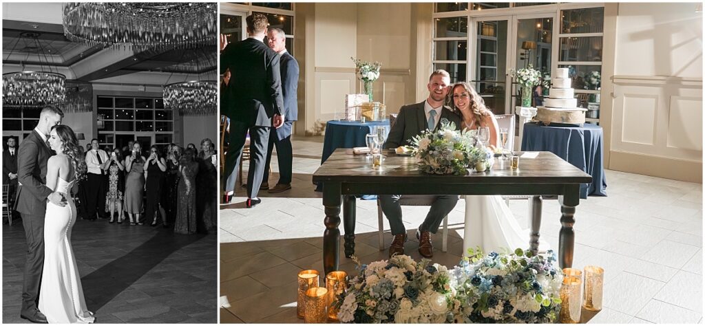Bride and groom at the sweetheart table at Stone House at Stirling Ridge 