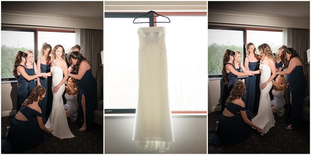 Bride getting ready with her bridesmaids