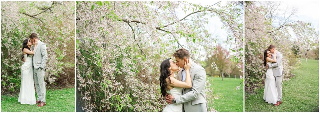 couple kissing while posing for engagement pictures in Ringwood, NJ