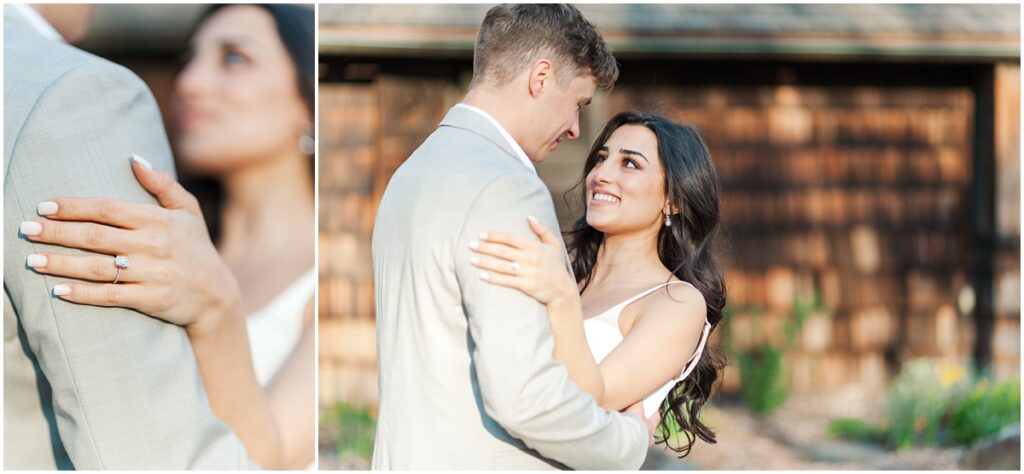 close-up of a ring during engagement session at the Skylands Manor