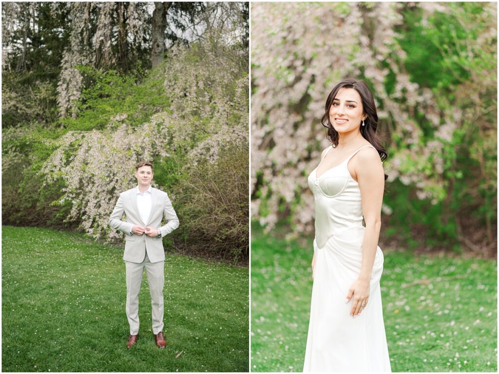 a portraits of a man and a woman posing for individual pictures at the Skylands Manor